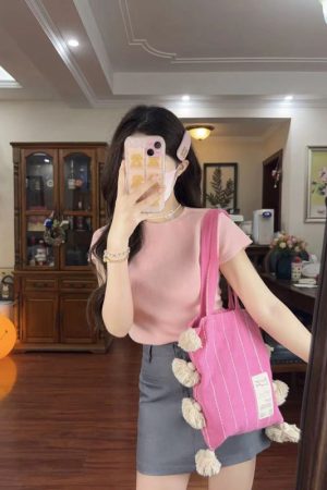 Pink Tassel Shoulder Bag for Women - Artistic Striped Design, Large Capacity Thai Niche Style Underarm Bag