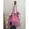 Pink Tassel Shoulder Bag for Women - Artistic Striped Design, Large Capacity Thai Niche Style Underarm Bag