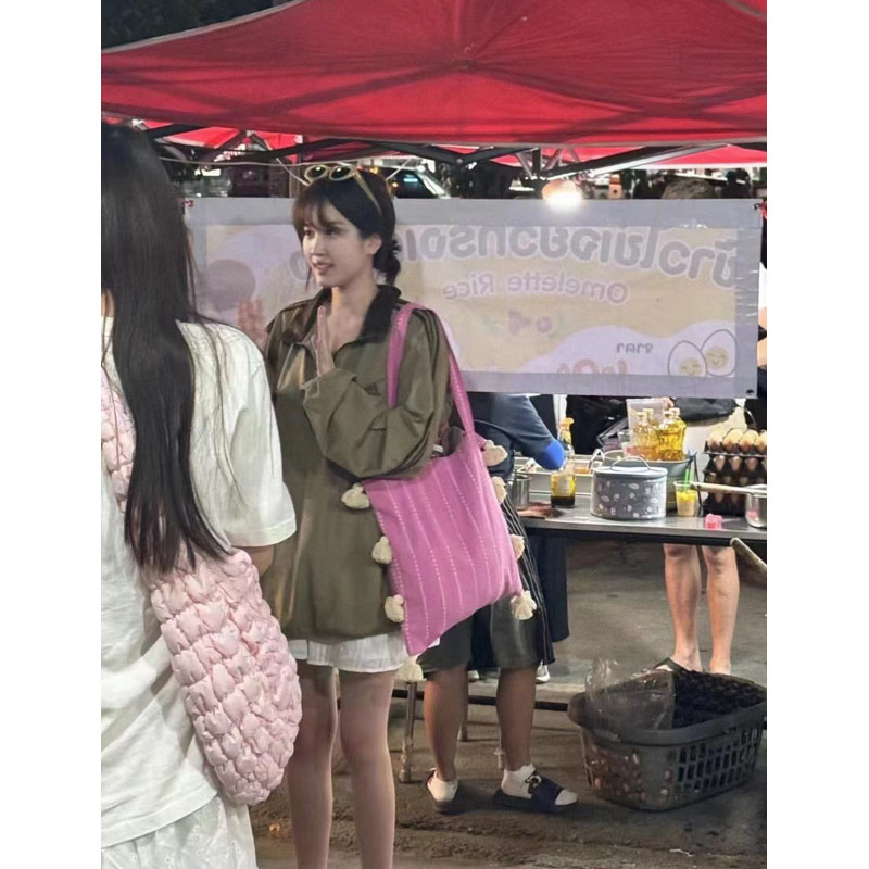 Pink Tassel Shoulder Bag for Women - Artistic Striped Design, Large Capacity Thai Niche Style Underarm Bag Pink Tassel Shoulder Bag for Women - Artistic Striped Design, Large Capacity Thai Niche Style Underarm Bag