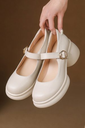 Pink Thick-Soled Chunky Heel High Heels for Girls - Genuine Leather Mary Jane Shoes for Spring/Summer 2025, 90s Inspired Fashion