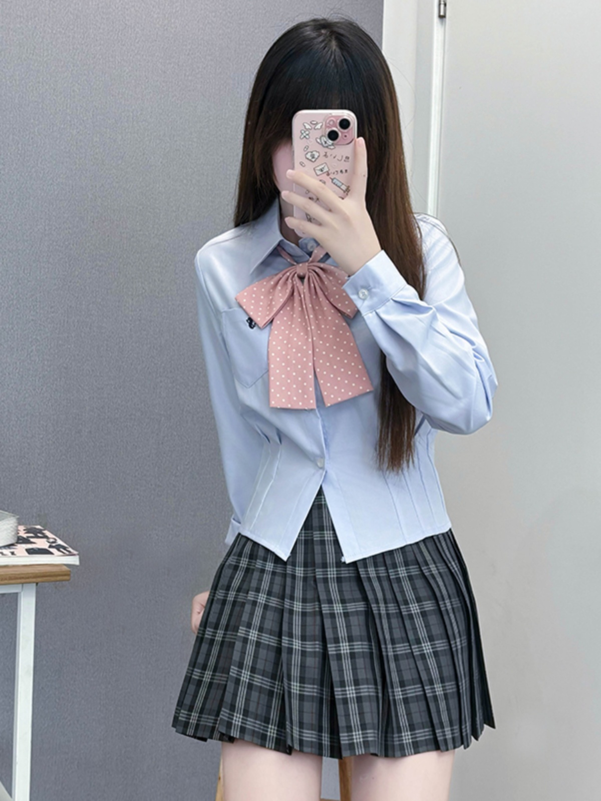 Plaid A-Line Pleated Skirt for Women - Summer College Style JK Uniform in Smoke Gray - Cute 90s Inspired Student Fashion Plaid A-Line Pleated Skirt for Women - Summer College Style JK Uniform in Smoke Gray - Cute 90s Inspired Student Fashion