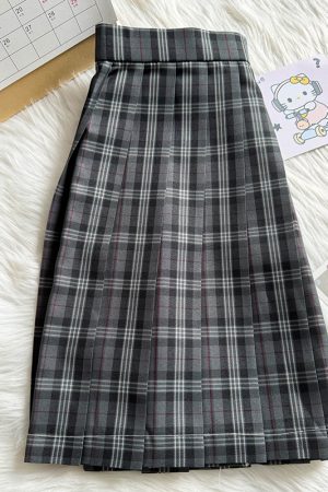 Plaid A-Line Pleated Skirt for Women - Summer College Style JK Uniform in Smoke Gray - Cute 90s Inspired Student Fashion