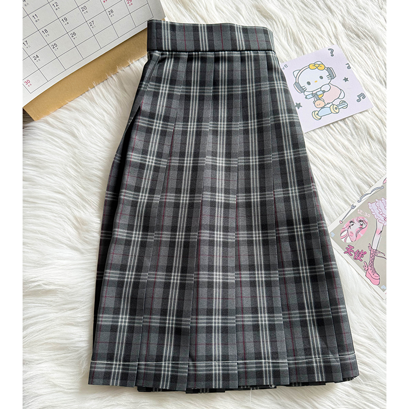 Plaid A-Line Pleated Skirt for Women - Summer College Style JK Uniform in Smoke Gray - Cute 90s Inspired Student Fashion Plaid A-Line Pleated Skirt for Women - Summer College Style JK Uniform in Smoke Gray - Cute 90s Inspired Student Fashion