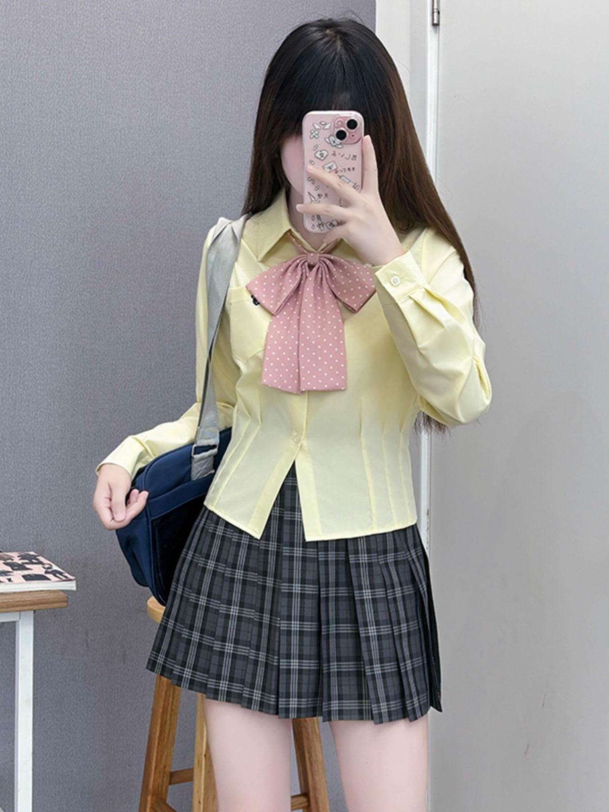 Plaid A-Line Pleated Skirt for Women - Summer College Style JK Uniform in Smoke Gray - Cute 90s Inspired Student Fashion Plaid A-Line Pleated Skirt for Women - Summer College Style JK Uniform in Smoke Gray - Cute 90s Inspired Student Fashion