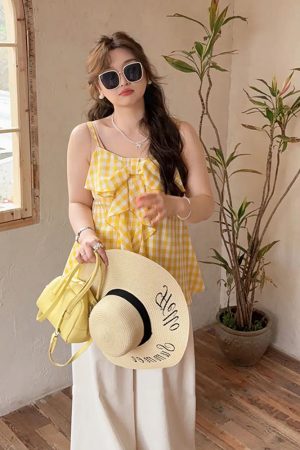 Plaid Bow Tie Sleeveless Top for Plus Size Women - Flattering Summer Blouse for Curvy Figures, Sweet Design and Age-Reducing Style