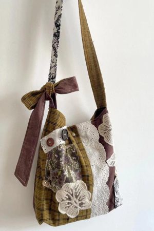 Plaid Bucket Bag with Lace Splicing - Versatile Shoulder & Crossbody Bag for Autumn and Winter Style