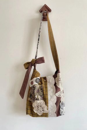 Plaid Bucket Bag with Lace Splicing - Versatile Shoulder & Crossbody Bag for Autumn and Winter Style