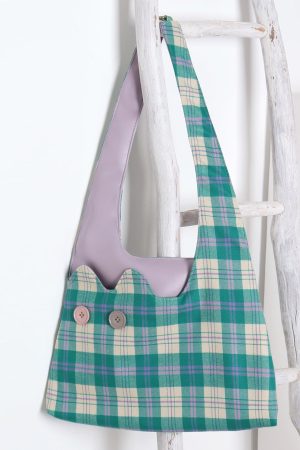 Plaid Color-Blocking Cat Shoulder Bag for Women, Unique Patchwork Design, Large Capacity Crossbody Bag, Cute Fashion Accessory