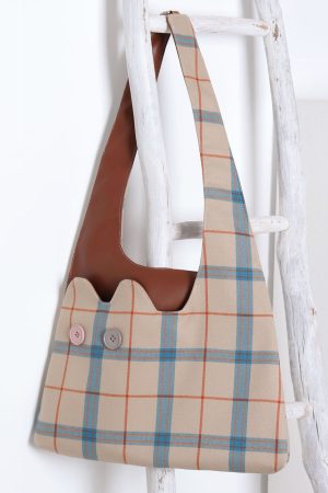 Plaid Color-Blocking Cat Shoulder Bag for Women, Unique Patchwork Design, Large Capacity Crossbody Bag, Cute Fashion Accessory