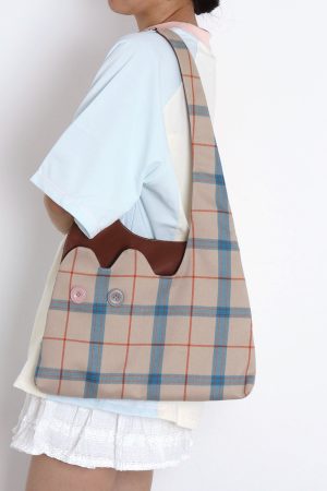 Plaid Color-Blocking Cat Shoulder Bag for Women, Unique Patchwork Design, Large Capacity Crossbody Bag, Cute Fashion Accessory