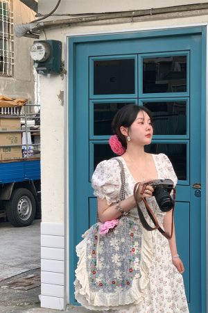 Plaid Lace Trim One-Shoulder Crossbody Bag - Women's Summer Canvas Bag with Floral Design, Vintage Style