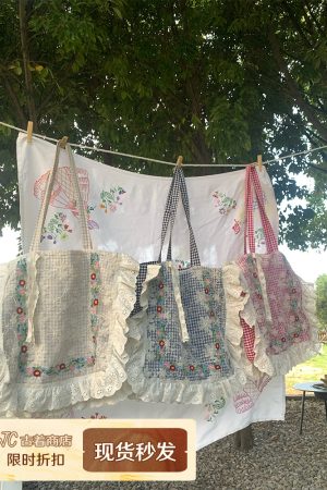 Plaid Lace Trim One-Shoulder Crossbody Bag - Women's Summer Canvas Bag with Floral Design, Vintage Style