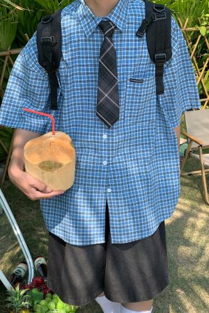 Plaid Short Sleeve Shirt for Women - Handmade Vintage Style - Loose Casual Summer Top - Versatile Niche Trend