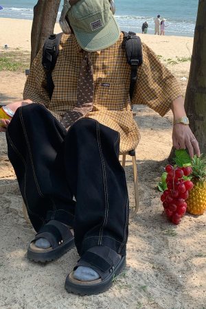 Plaid Short Sleeve Shirt for Women - Handmade Vintage Style - Loose Casual Summer Top - Versatile Niche Trend