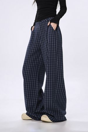 Plaid Wide-Leg Casual Pants for Women - Summer Thin Straight Loose BF Style, Beer Team Captain Inspired Fashion