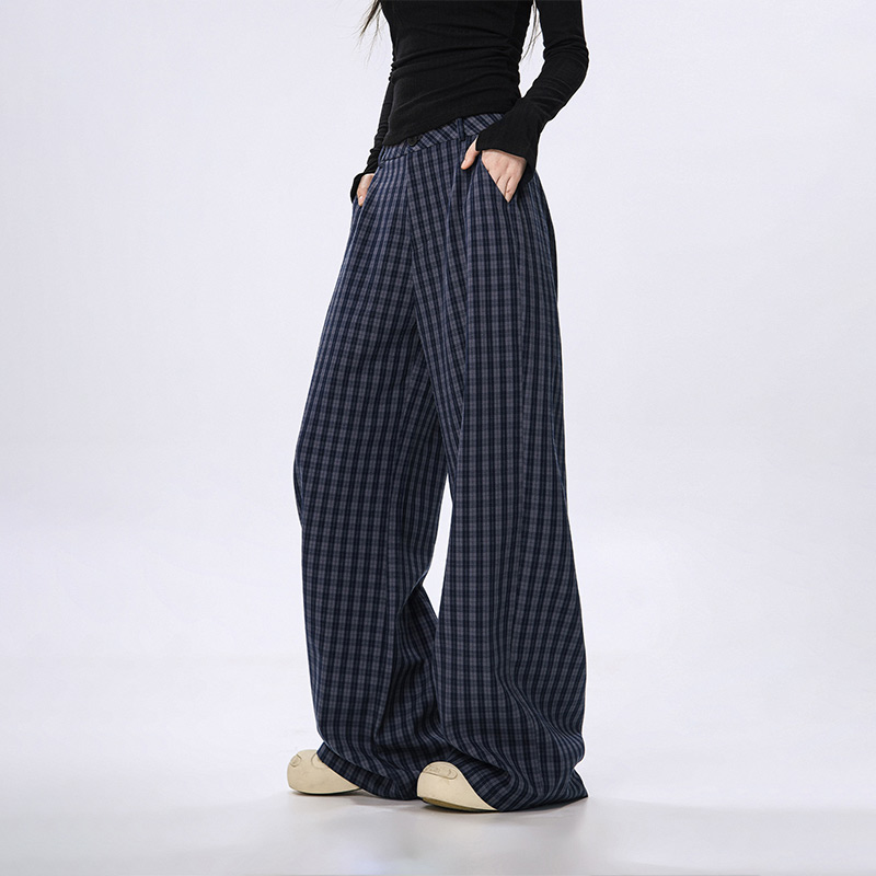 Plaid Wide-Leg Casual Pants for Women - Summer Thin Straight Loose BF Style, Beer Team Captain Inspired Fashion Plaid Wide-Leg Casual Pants for Women - Summer Thin Straight Loose BF Style, Beer Team Captain Inspired Fashion