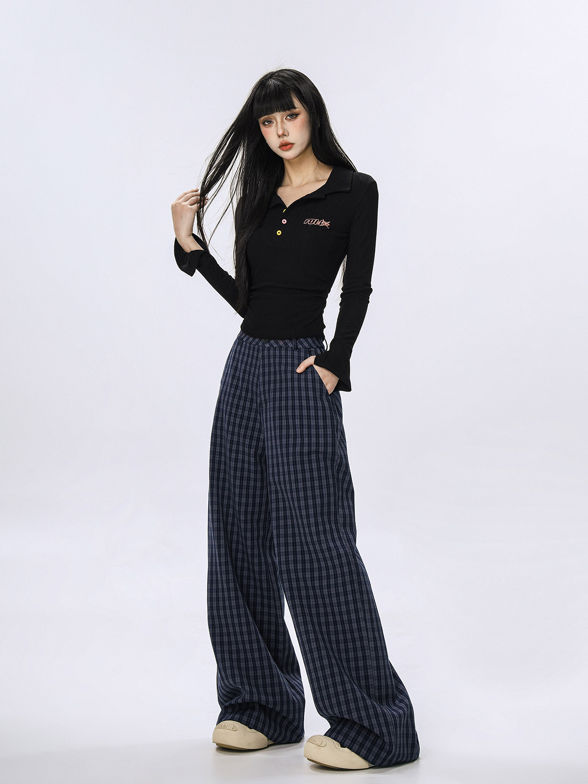 Plaid Wide-Leg Casual Pants for Women - Summer Thin Straight Loose BF Style, Beer Team Captain Inspired Fashion Plaid Wide-Leg Casual Pants for Women - Summer Thin Straight Loose BF Style, Beer Team Captain Inspired Fashion