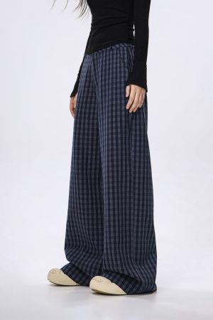 Plaid Wide-Leg Casual Pants for Women - Summer Thin Straight Loose BF Style, Beer Team Captain Inspired Fashion