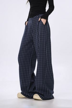 Plaid Wide-Leg Casual Pants for Women - Summer Thin Straight Loose BF Style, Beer Team Captain Inspired Fashion