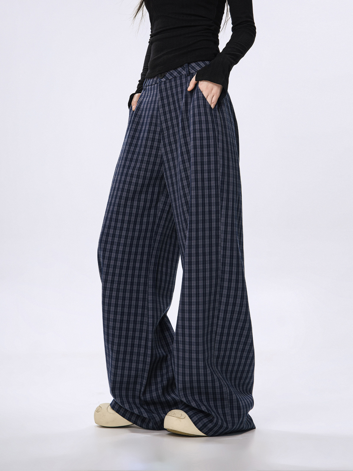 Plaid Wide-Leg Casual Pants for Women - Summer Thin Straight Loose BF Style, Beer Team Captain Inspired Fashion Plaid Wide-Leg Casual Pants for Women - Summer Thin Straight Loose BF Style, Beer Team Captain Inspired Fashion