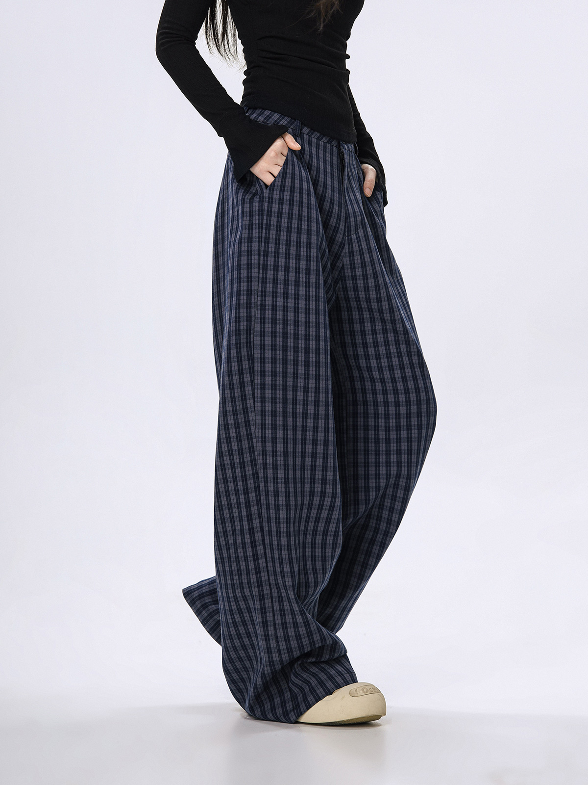 Plaid Wide-Leg Casual Pants for Women - Summer Thin Straight Loose BF Style, Beer Team Captain Inspired Fashion Plaid Wide-Leg Casual Pants for Women - Summer Thin Straight Loose BF Style, Beer Team Captain Inspired Fashion