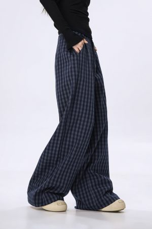 Plaid Wide-Leg Casual Pants for Women - Summer Thin Straight Loose BF Style, Beer Team Captain Inspired Fashion