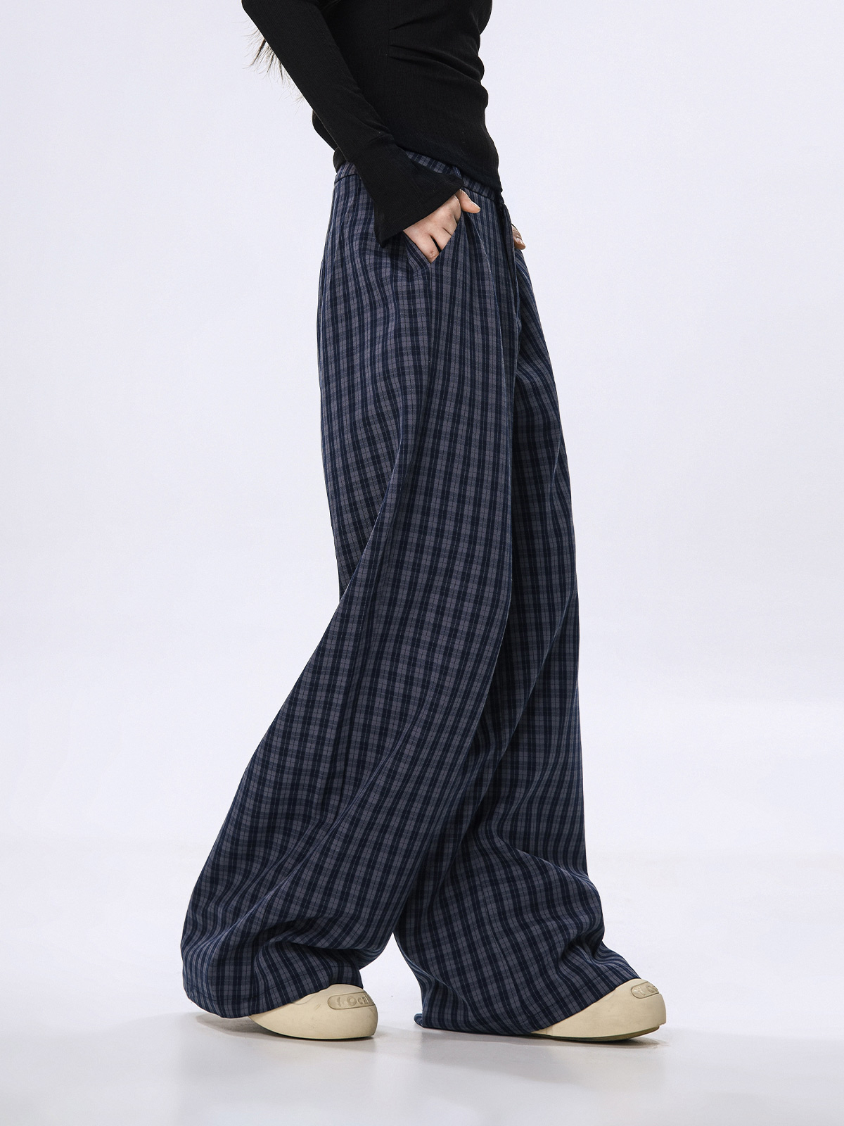 Plaid Wide-Leg Casual Pants for Women - Summer Thin Straight Loose BF Style, Beer Team Captain Inspired Fashion Plaid Wide-Leg Casual Pants for Women - Summer Thin Straight Loose BF Style, Beer Team Captain Inspired Fashion
