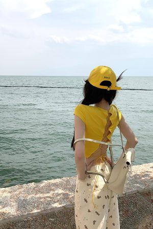 Playful Cute Short Sleeve Tie Back T-Shirt for Women, Summer Slim Fit Sexy Top, Casual Y2K Style Fashion