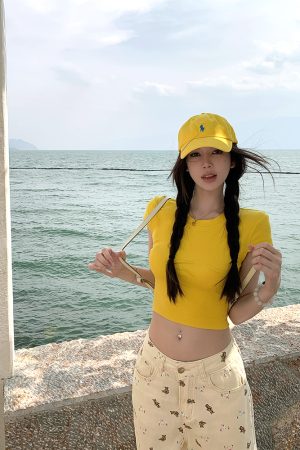 Playful Cute Short Sleeve Tie Back T-Shirt for Women, Summer Slim Fit Sexy Top, Casual Y2K Style Fashion