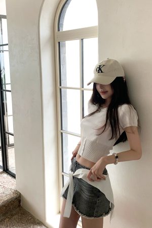 Playful Leg Essence Gray Vintage Denim Bodycon Mini Skirt with Tassels - Summer Hot Girl Style, 90s-Inspired Half Skirt