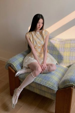 Pleated Summer Flower Bud Dress with Drawstring Waist and Short Sleeves - Slimming Design, Perfect for 90s and Y2K Style