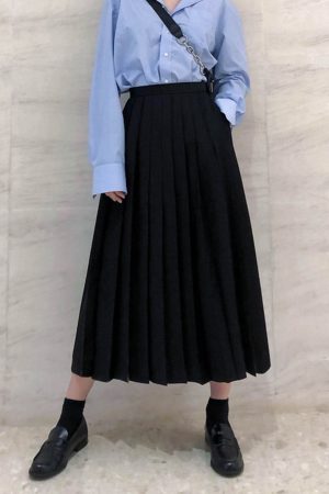 Pleated Umbrella Skirt - Retro Mid-Length Gray Skirt with Pockets for Spring Summer - Stylish High-Temperature Fashion