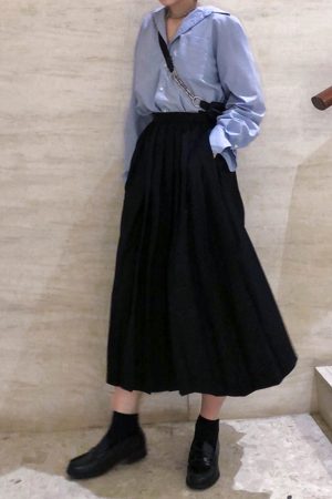 Pleated Umbrella Skirt - Retro Mid-Length Gray Skirt with Pockets for Spring Summer - Stylish High-Temperature Fashion