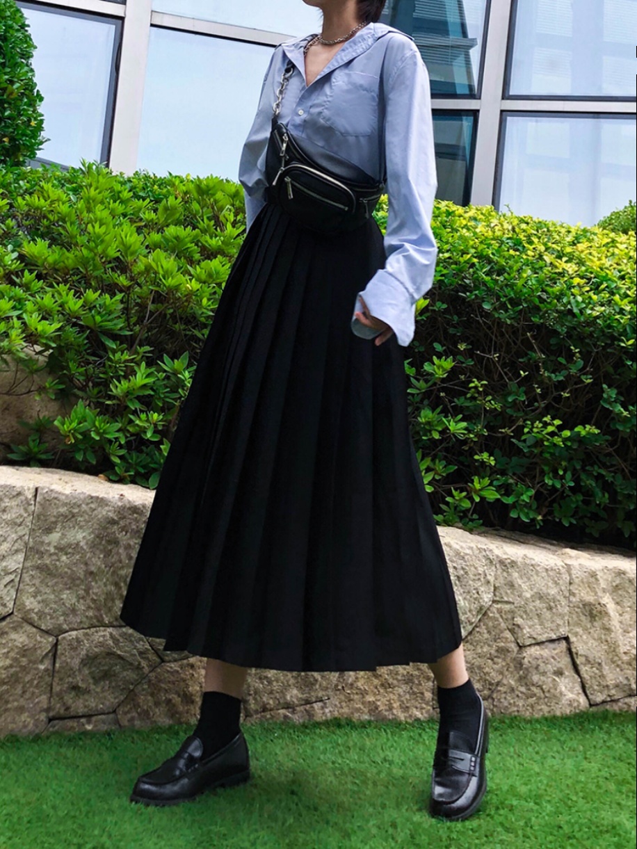 Pleated Umbrella Skirt - Retro Mid-Length Gray Skirt with Pockets for Spring Summer - Stylish High-Temperature Fashion Pleated Umbrella Skirt - Retro Mid-Length Gray Skirt with Pockets for Spring Summer - Stylish High-Temperature Fashion