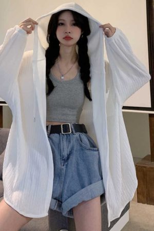 Plus Size 300 lbs Women's Sunshade Jacket - Lightweight Breathable Hooded Summer Coat, Versatile Mid-Length Style