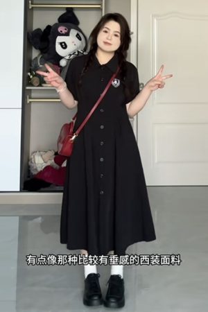 Plus-Size A-Line Hepburn-Style Summer Dress with Polo Collar, Waist-Cinching and Flattering for Curvy Women, Retro Fashion