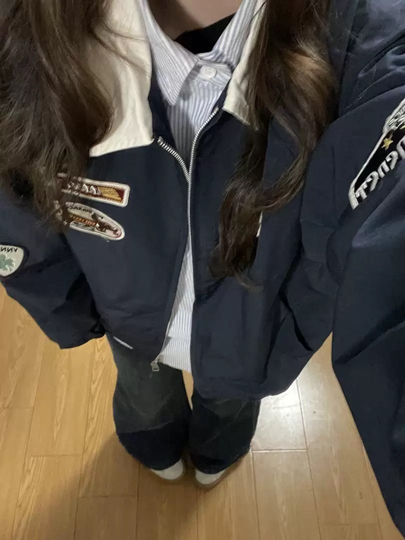 Plus Size American Retro Embroidered Patch Color-Blocking Lapel Jacket for Women - Spring Autumn Baseball Style for Curvy Fits Plus Size American Retro Embroidered Patch Color-Blocking Lapel Jacket for Women - Spring Autumn Baseball Style for Curvy Fits