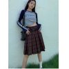 Plus Size American Retro Plaid Pleated Skirt for Women - Mid-Length Red Checkered Spring Summer Fashion
