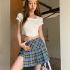 Plus Size American Retro Plaid Skirt Pants for Women, High-Waisted Bodycon A-Line Summer Skirt with Slit and Pleats