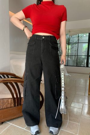 Plus Size American Retro Straight-Leg Multi-Pocket Wide-Leg Casual Work Pants for a Cool 90s Vibe