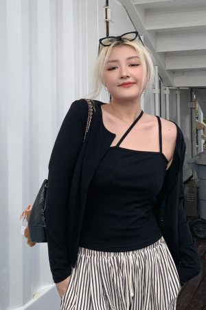 Plus Size American Street Style Sexy Slim Fit Sun Protection Cardigan & Camisole Two-Piece Set for Summer Fashion