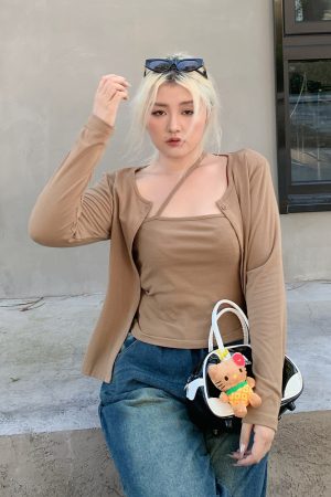 Plus Size American Street Style Sexy Slim Fit Sun Protection Cardigan & Camisole Two-Piece Set for Summer Fashion