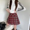 Plus Size American Style Red Plaid Pleated Skirt for Women - High Waist A-Line JK Skirt for Spring Summer 2024 Fashion.