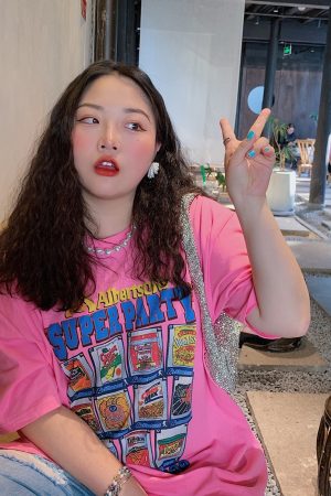 Plus Size American Vintage Printed T-Shirt for Women - Short Sleeve Loose Fit Summer 2025 Style