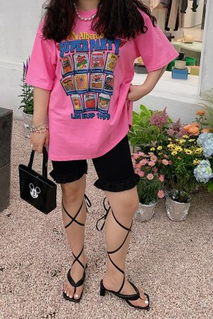 Plus Size American Vintage Printed T-Shirt for Women - Short Sleeve Loose Fit Summer 2025 Style
