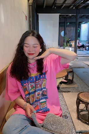 Plus Size American Vintage Printed T-Shirt for Women - Short Sleeve Loose Fit Summer 2025 Style