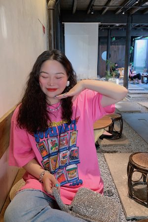 Plus Size American Vintage Printed T-Shirt for Women - Short Sleeve Loose Fit Summer 2025 Style