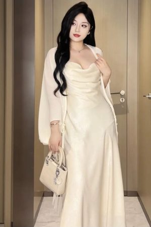 Plus-Size Backless Draped Strap Dress Set with Shawl - Flattering Long Skirt for Summer, Sexy Pure Desire Style