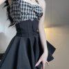 Plus Size Black Fluffy Half Skirt for Women - High-Waisted Pleated A-Line Umbrella Skirt for Autumn Winter, Slimming Fit for Petite Figures
