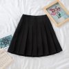 Plus Size Black High-Waisted Pleated A-Line Midi Skirt for Women, Summer College Style Checkered JK Skirt, Anti-Exposure Fashion